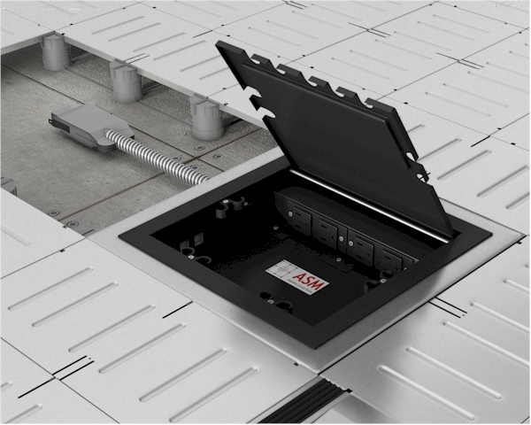 Low profile access flooring with an open service panel