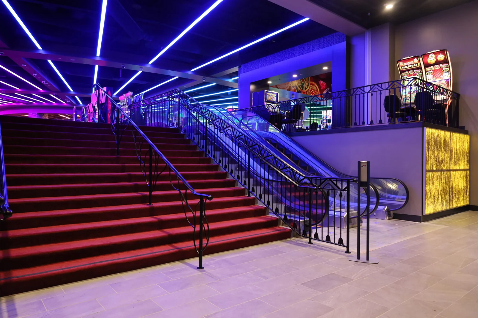 Staircase and gaming area inside Gold Country Casino Resort