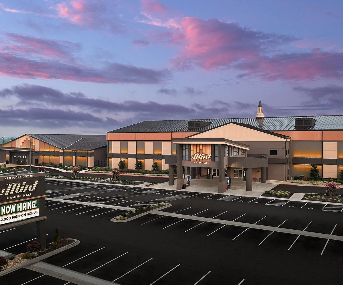 The Mint Gaming Hall exterior and parking area