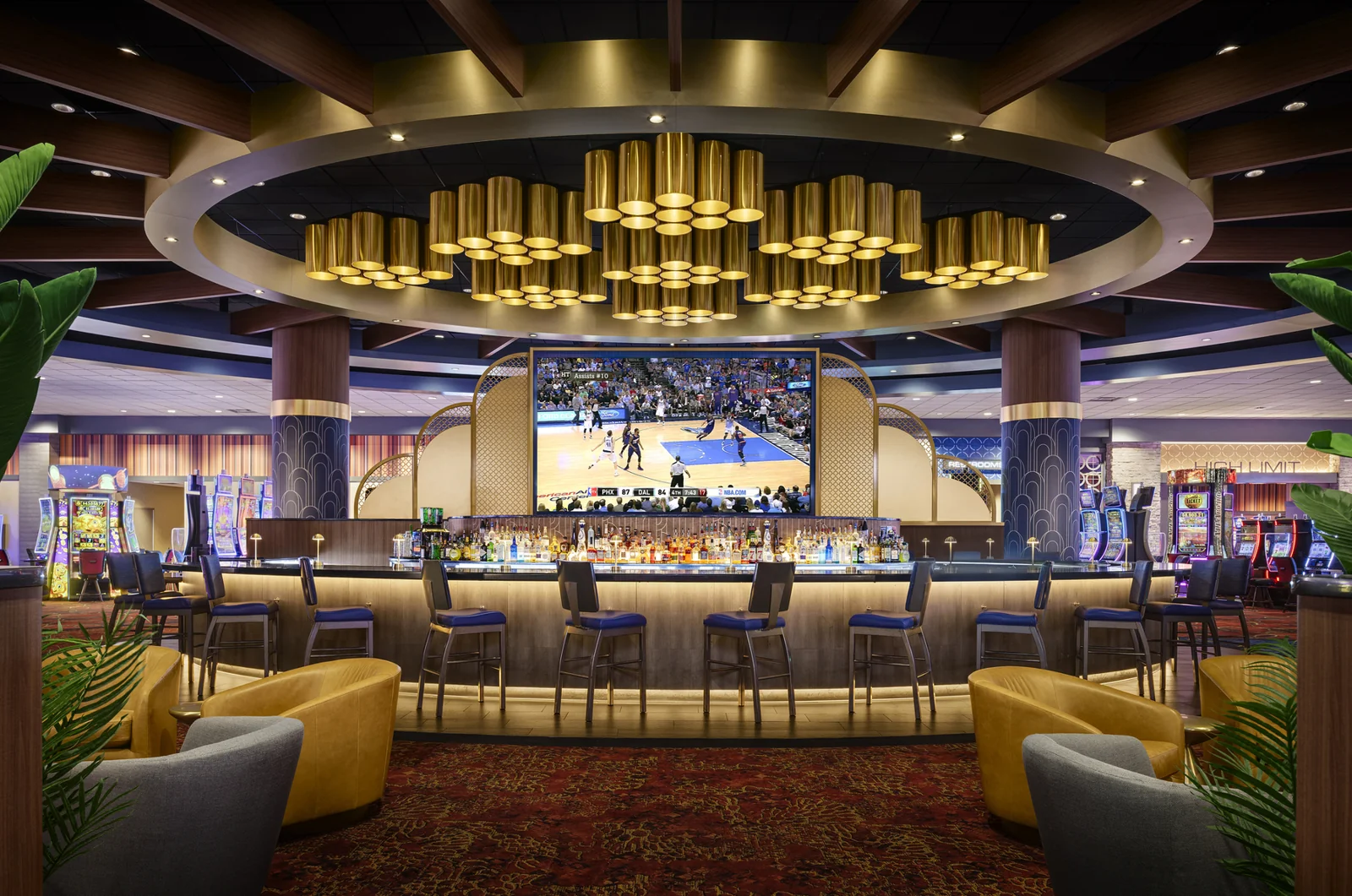 Bar seating and gaming area at The Mint