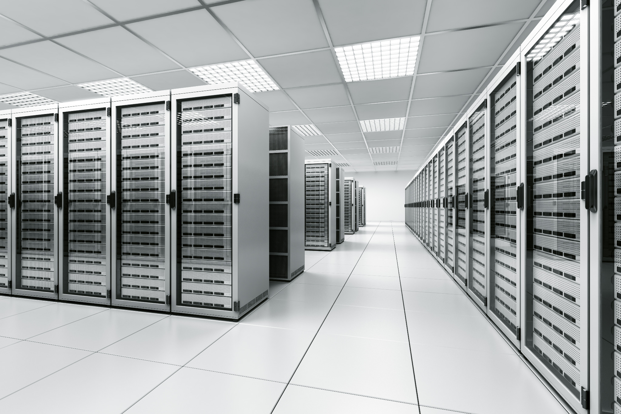 Server racks and modular floor panels in a data center