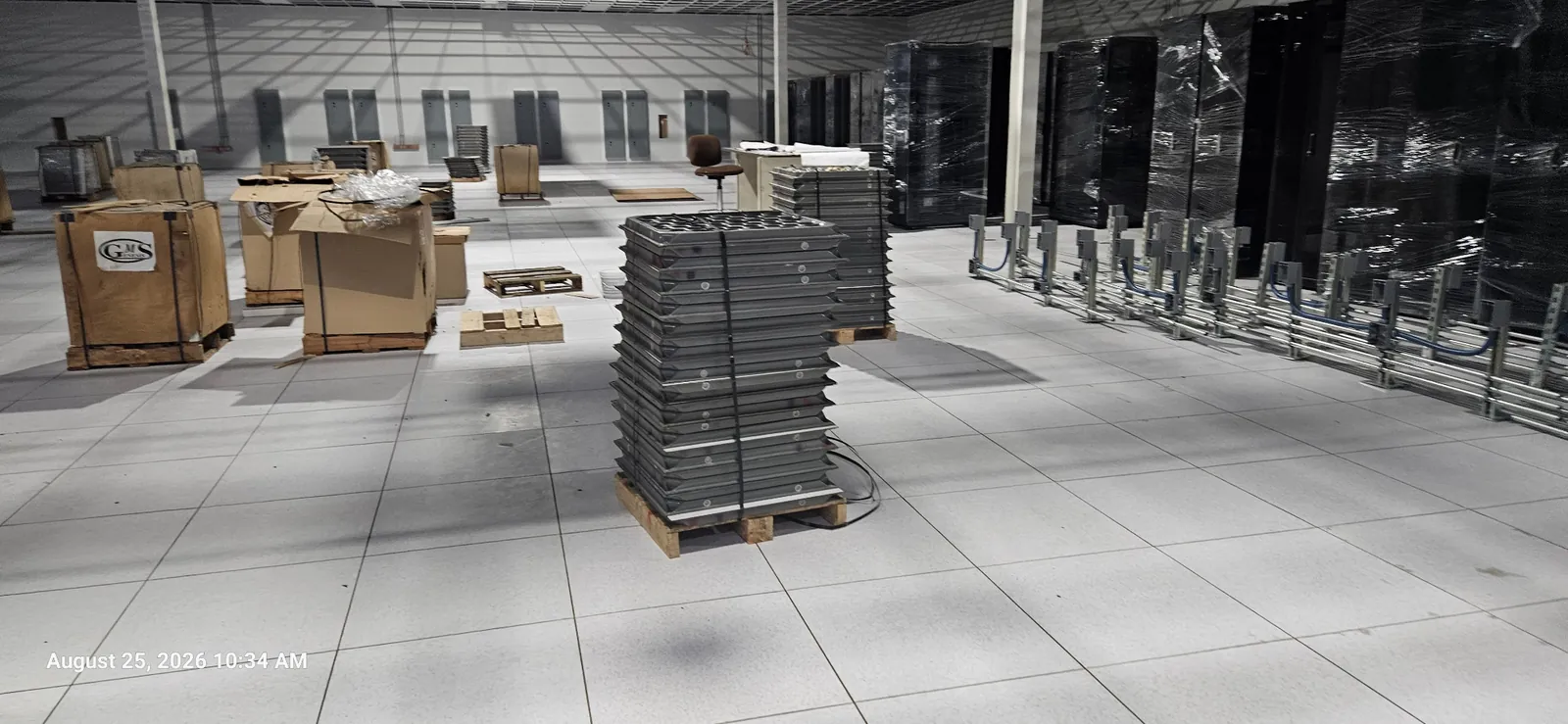 Stacks of raised floor panels in the Vesgro data center