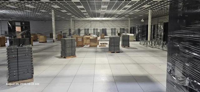 Raised flooring and staged materials at the Irving data center